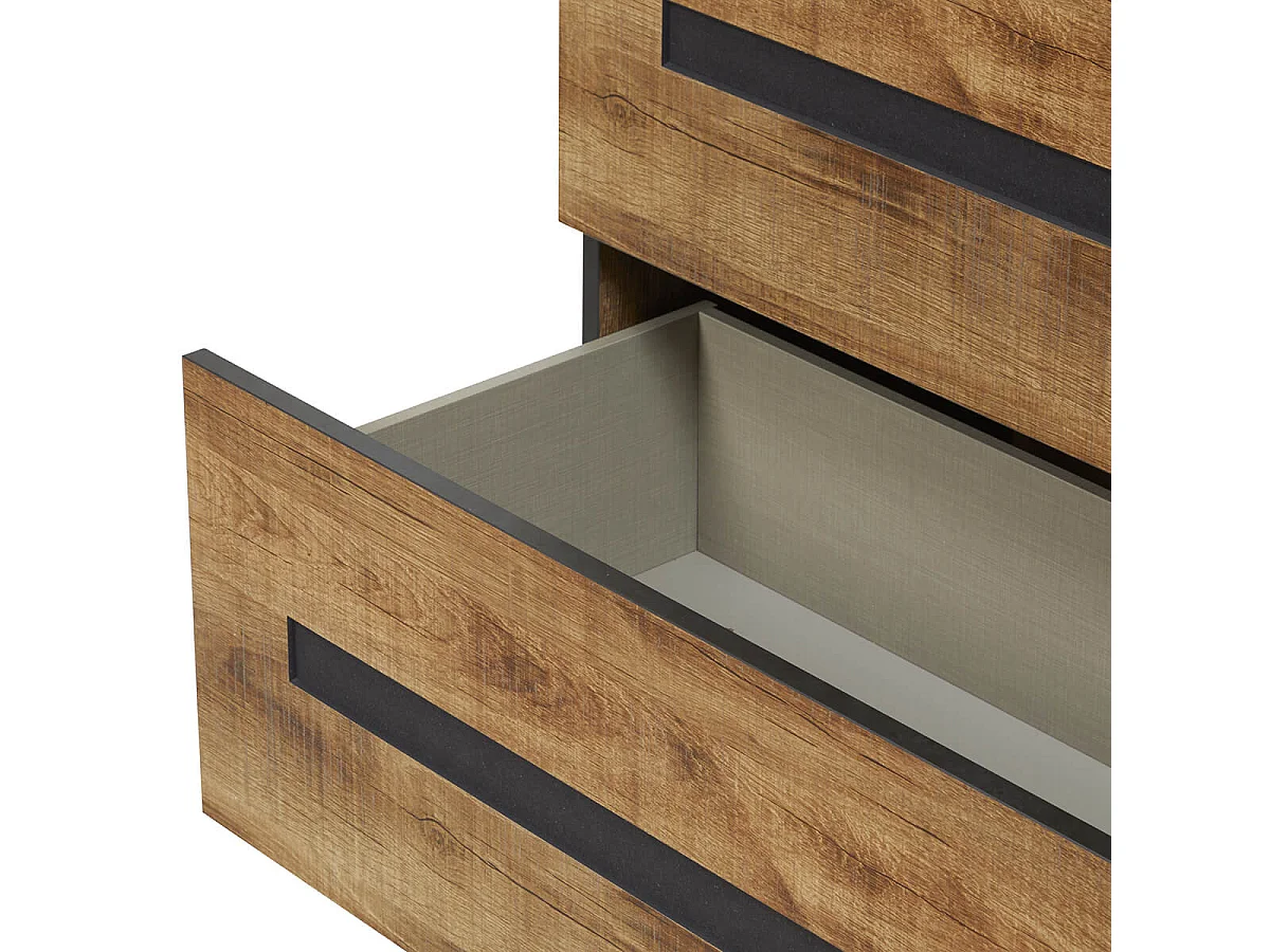 CANDAS - Commode 2 Tiroirs Effet Bois et Béton Anthracite