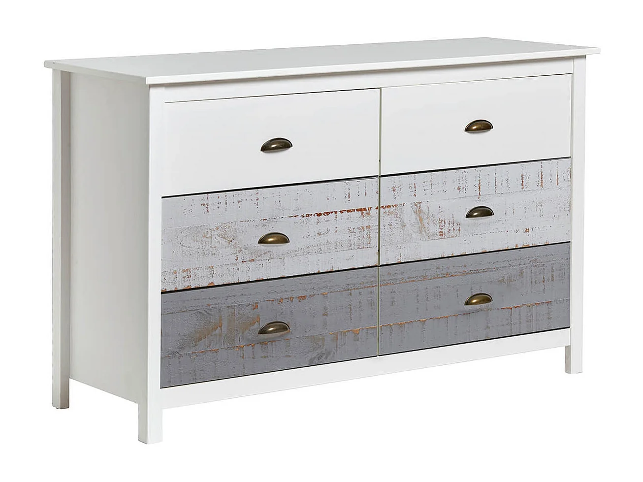 ROSALIA - Commode 6 Tiroirs Bois Aspect Vieilli