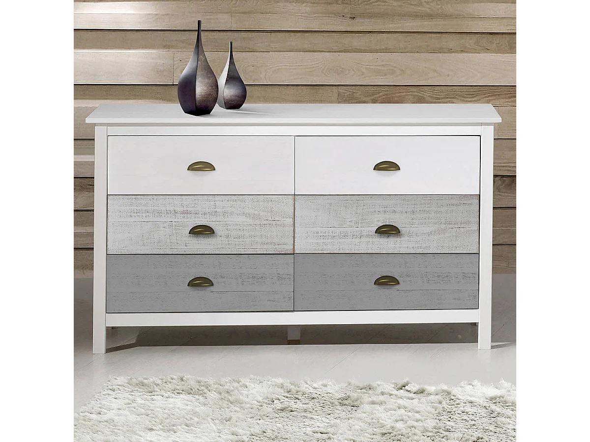 ROSALIA - Commode 6 Tiroirs Bois Aspect Vieilli