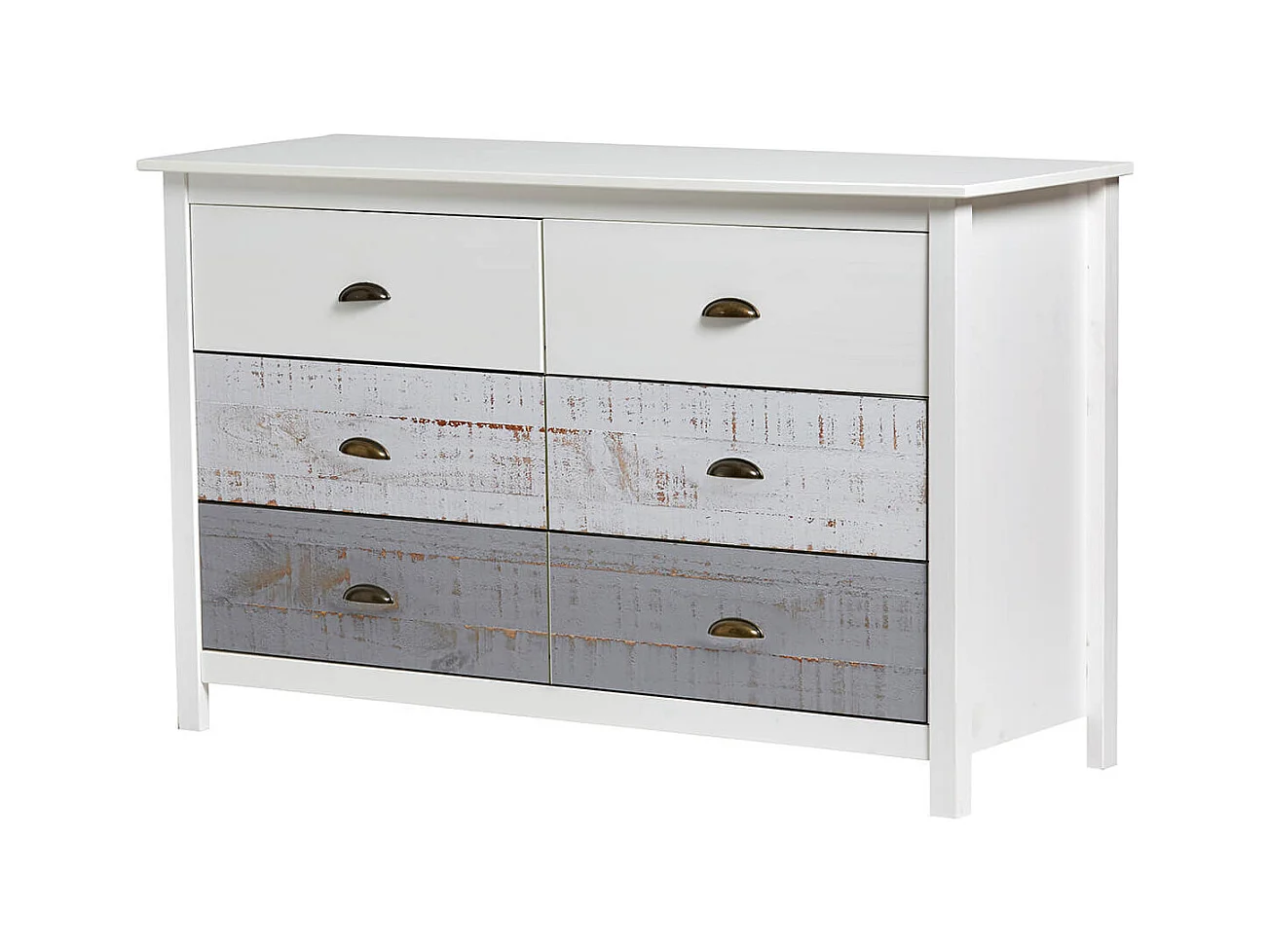 ROSALIA - Commode 6 Tiroirs Bois Aspect Vieilli