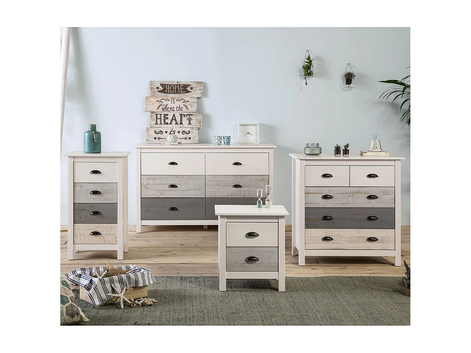 ROSALIA - Commode 6 Tiroirs Bois Aspect Vieilli
