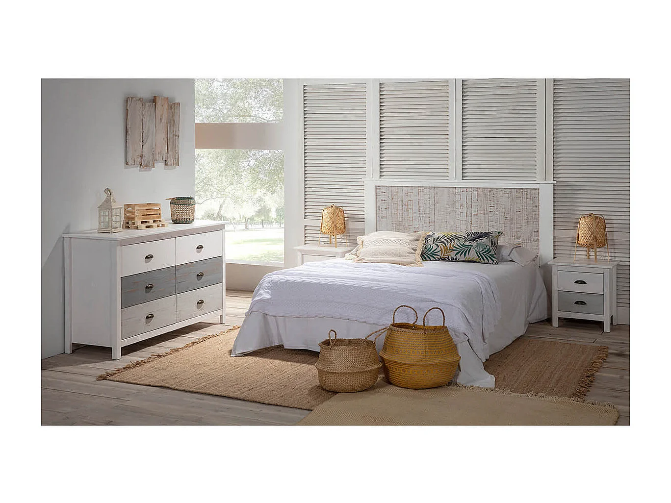 ROSALIA - Commode 6 Tiroirs Bois Aspect Vieilli