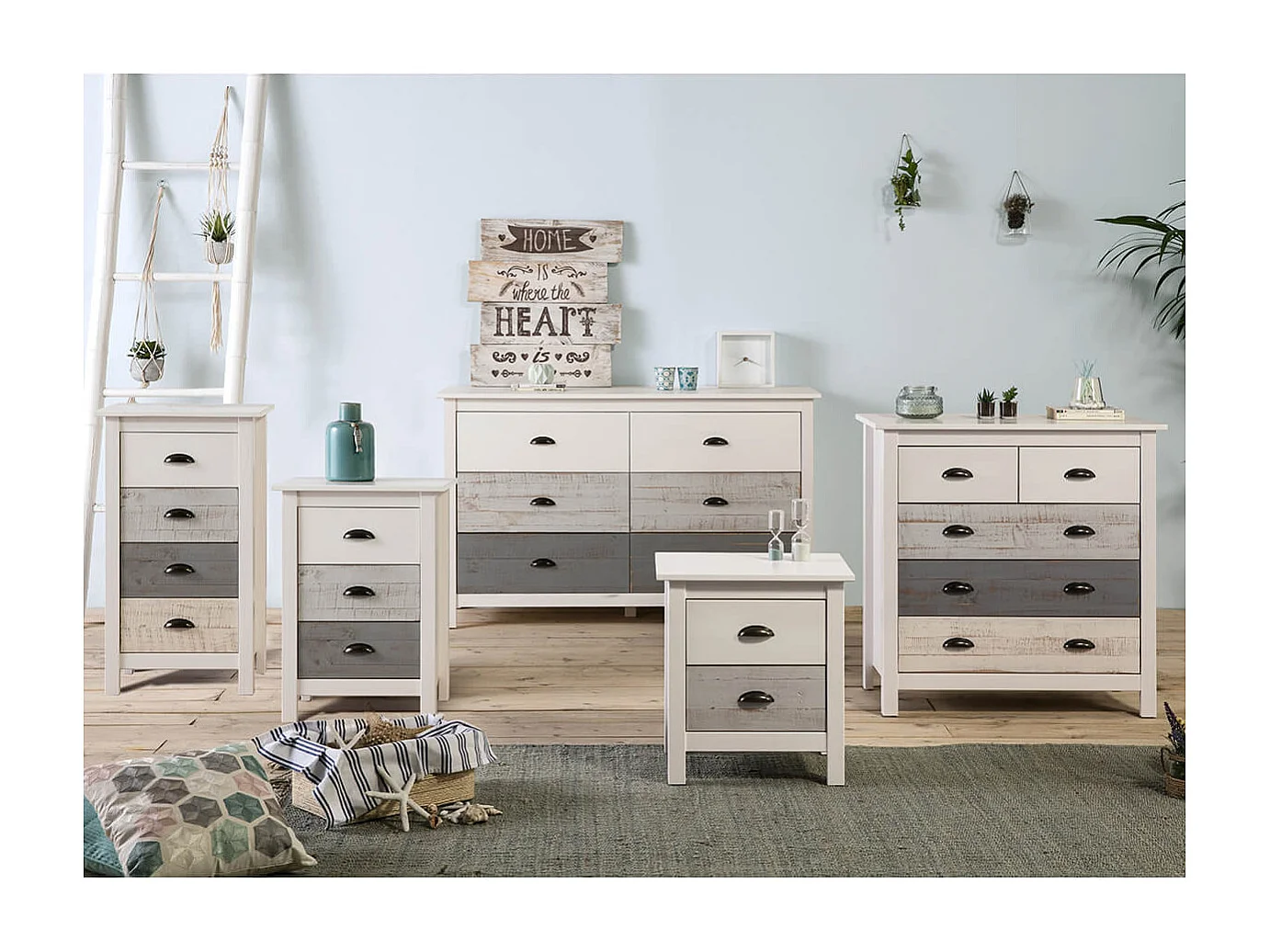 ROSALIA - Commode 6 Tiroirs Bois Aspect Vieilli