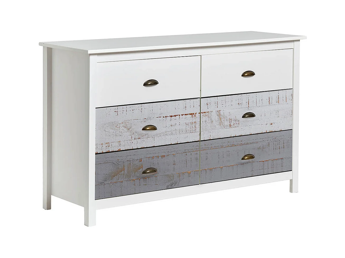 ROSALIA - Commode 6 Tiroirs Bois Aspect Vieilli
