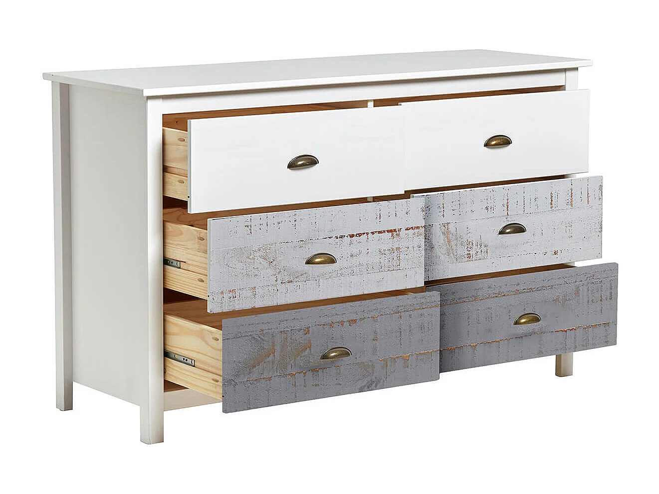 ROSALIA - Commode 6 Tiroirs Bois Aspect Vieilli