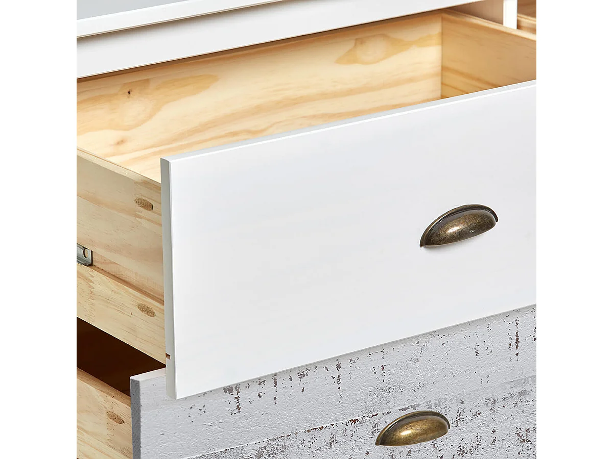 ROSALIA - Commode 6 Tiroirs Bois Aspect Vieilli