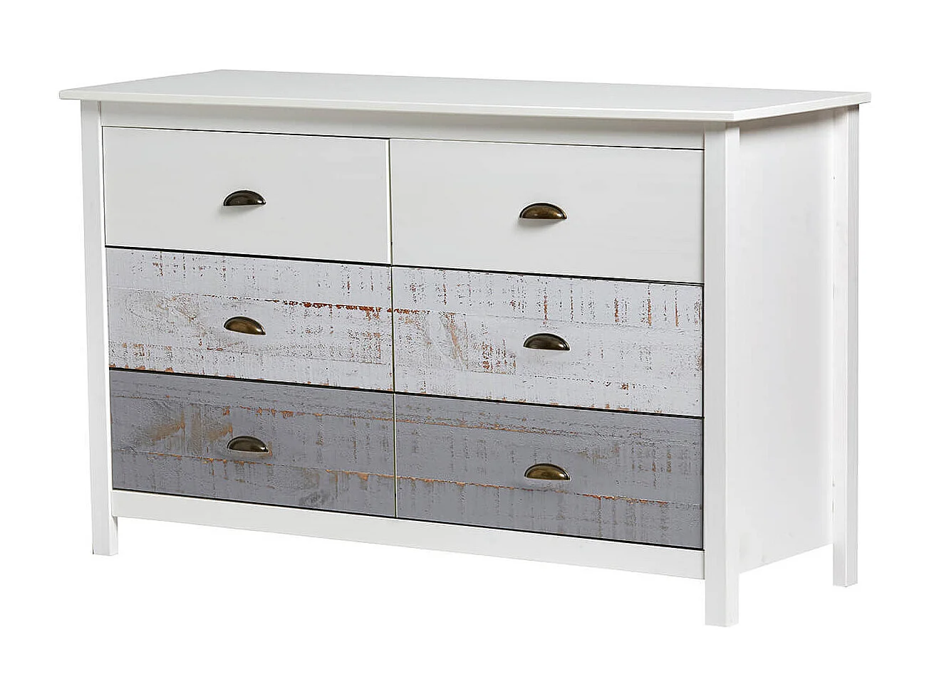 ROSALIA - Commode 6 Tiroirs Bois Aspect Vieilli