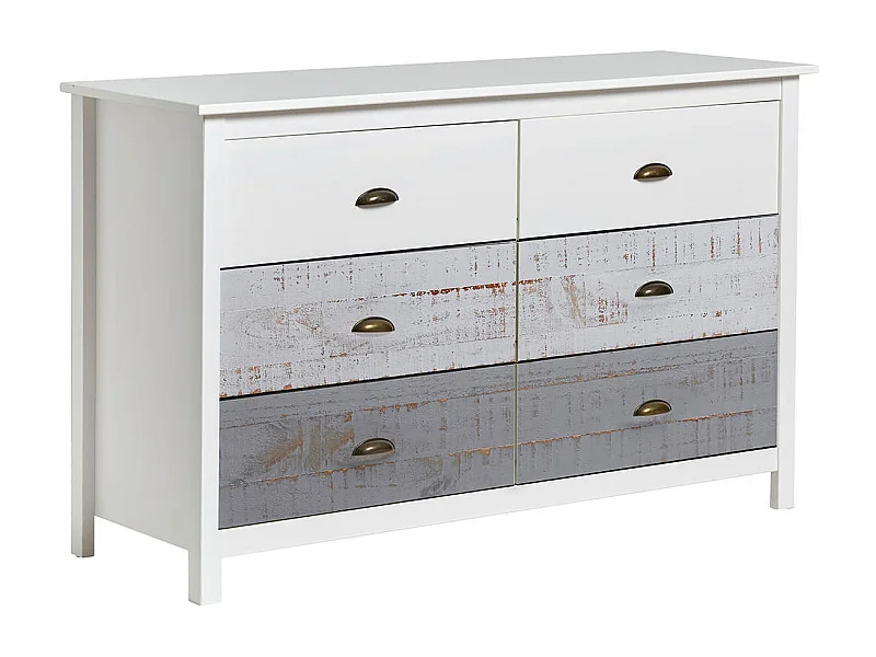 ROSALIA - Commode 6 Tiroirs Bois Aspect Vieilli