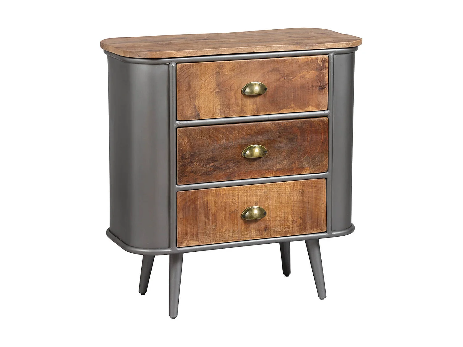 PALISSO - Commode 3 Tiroirs Bois et Acier Patiné