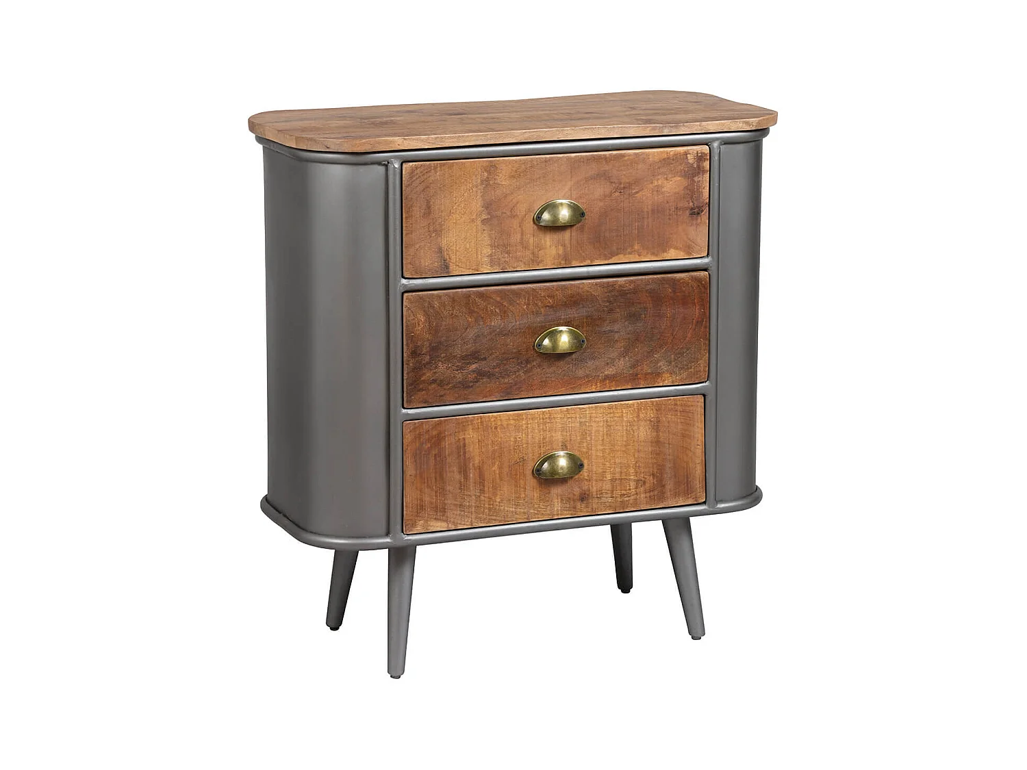 PALISSO - Commode 3 Tiroirs Bois et Acier Patiné