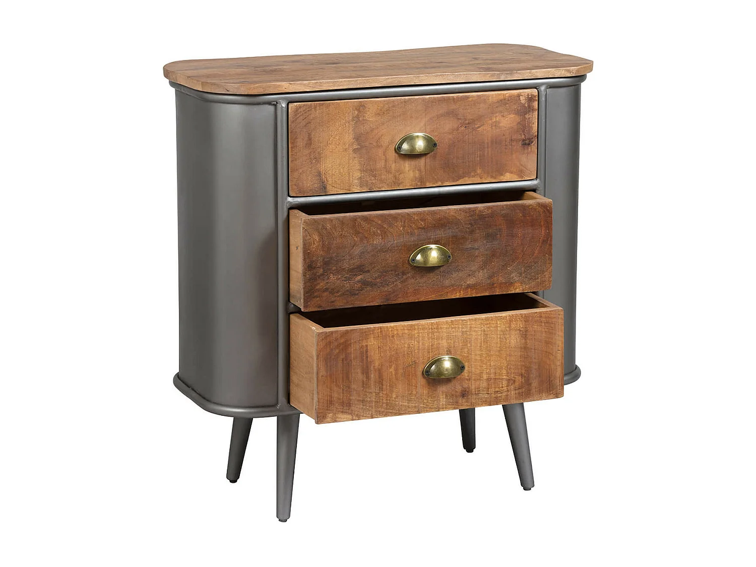 PALISSO - Commode 3 Tiroirs Bois et Acier Patiné
