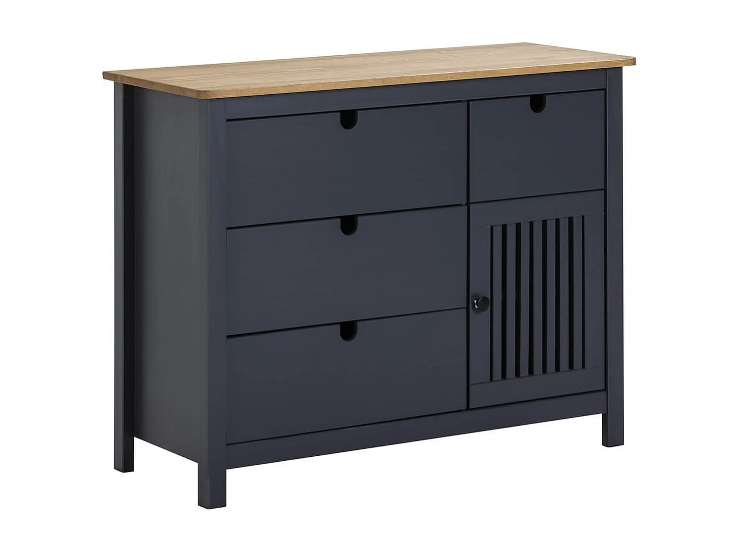 MALIA - Commode 4 Tiroirs 1 Porte Bois Ciré et Gris Foncé