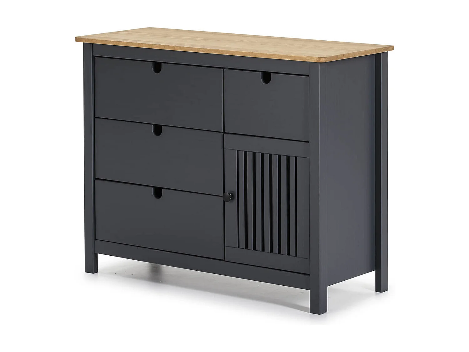 MALIA - Commode 4 Tiroirs 1 Porte Bois Ciré et Gris Foncé
