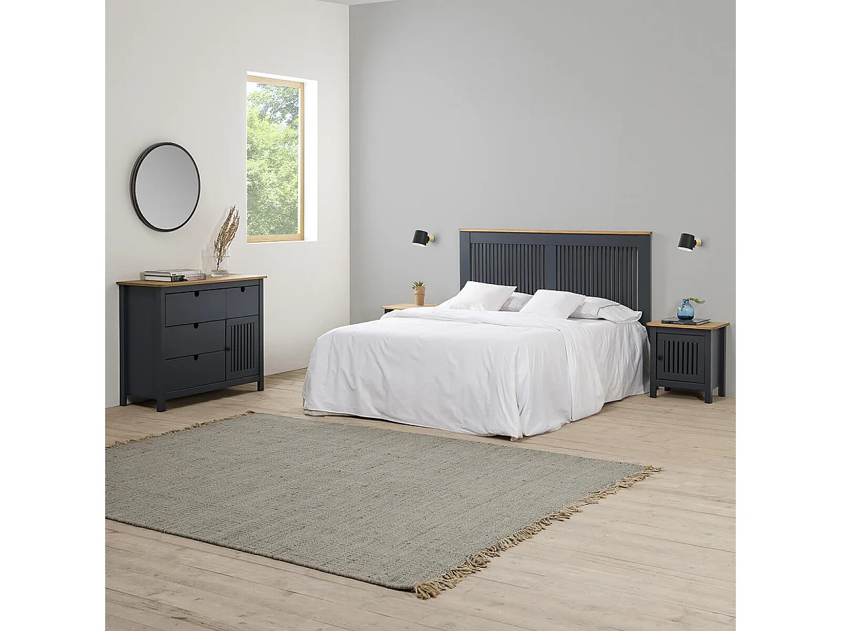 MALIA - Commode 4 Tiroirs 1 Porte Bois Ciré et Gris Foncé