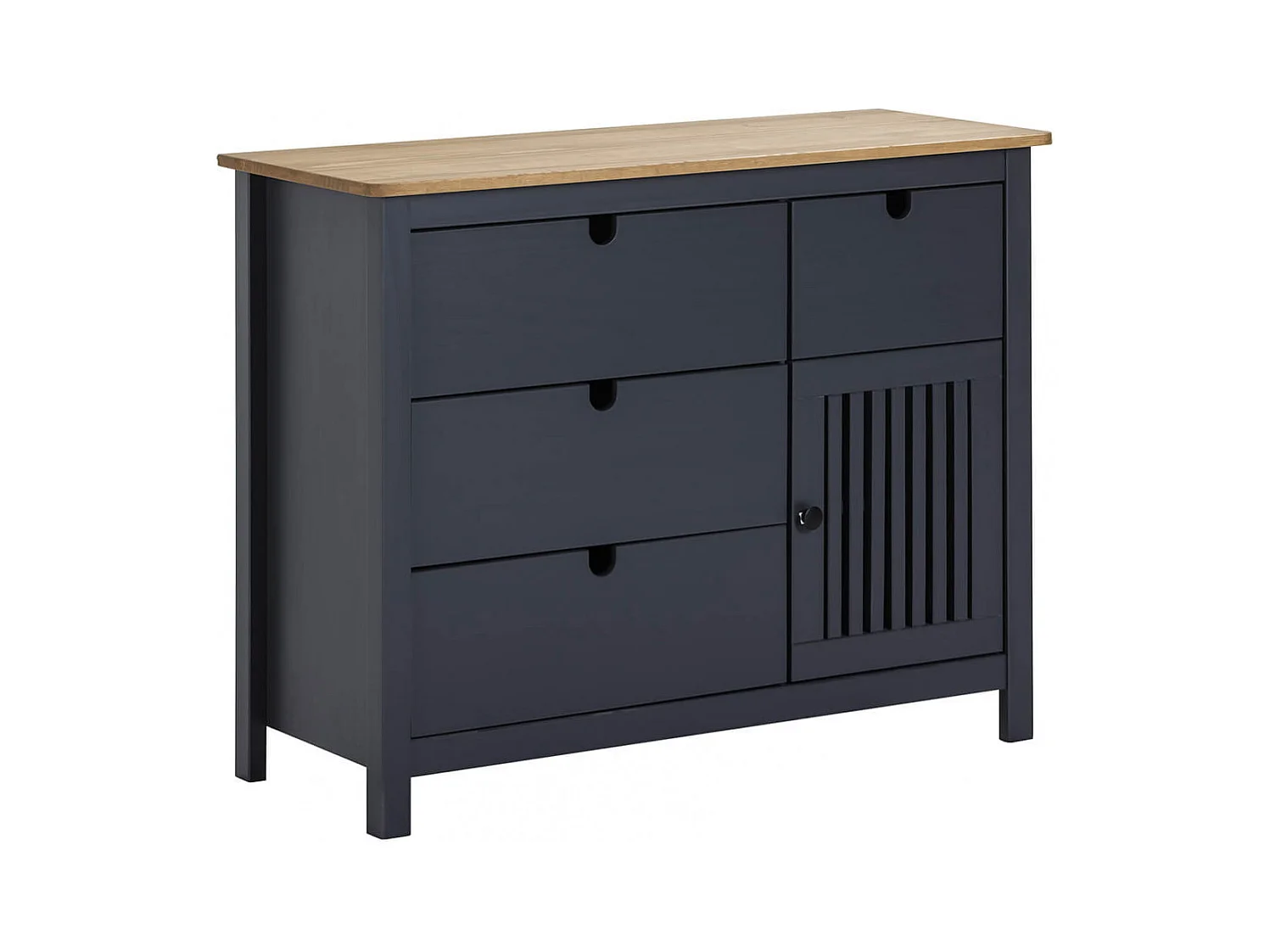 MALIA - Commode 4 Tiroirs 1 Porte Bois Ciré et Gris Foncé