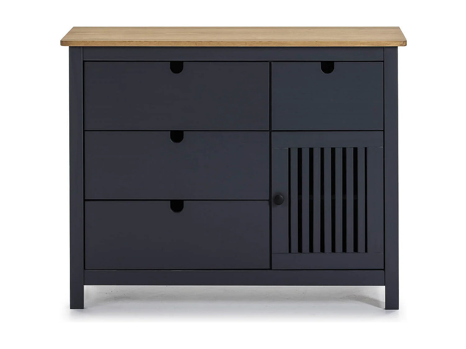 MALIA - Commode 4 Tiroirs 1 Porte Bois Ciré et Gris Foncé