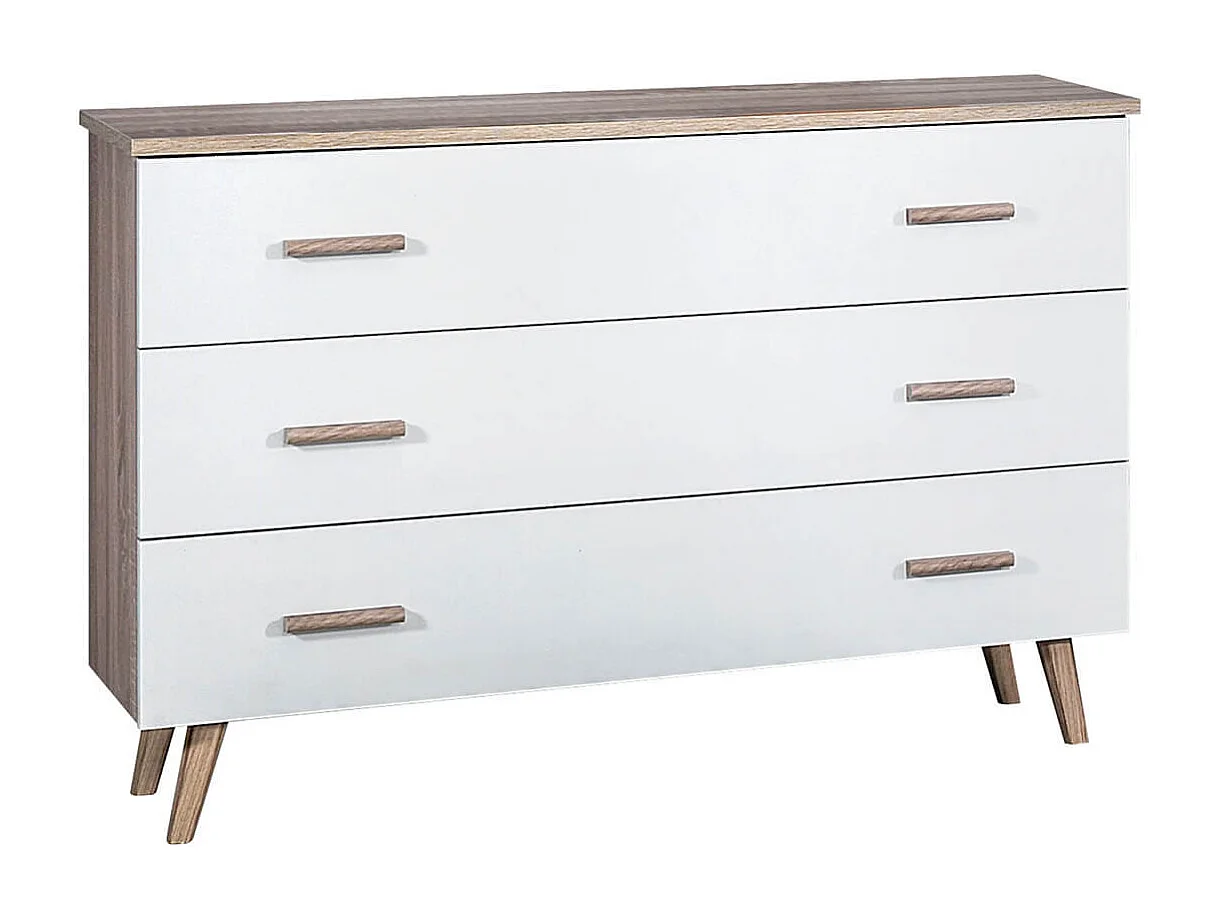 PREEM - Commode 3 Tiroirs Aspect Naturel et Façades Blanches