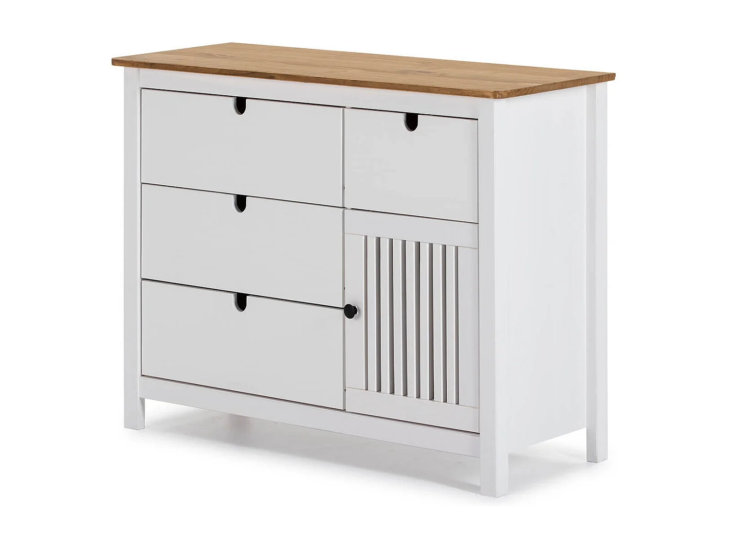 MALIA - Commode 4 Tiroirs 1 Porte Bois Ciré et Blanc