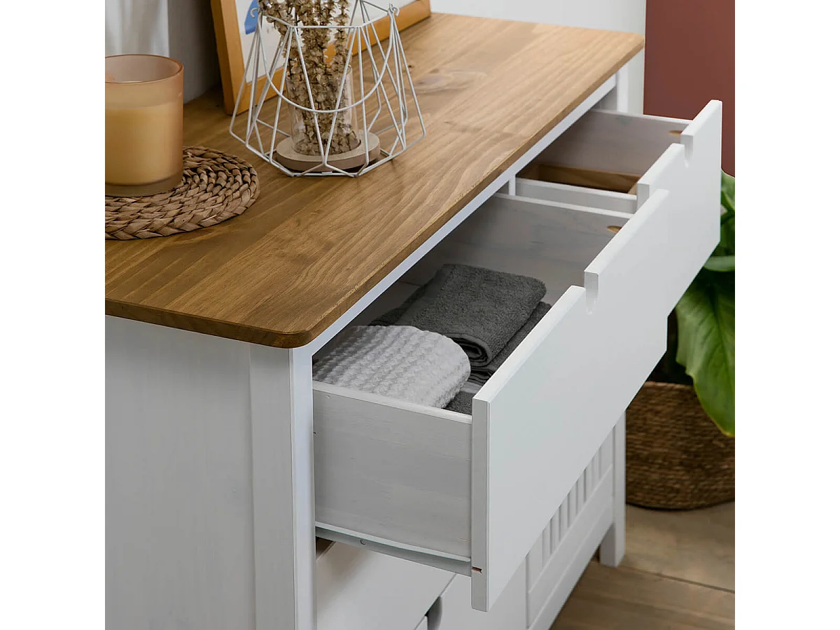 MALIA - Commode 4 Tiroirs 1 Porte Bois Ciré et Blanc