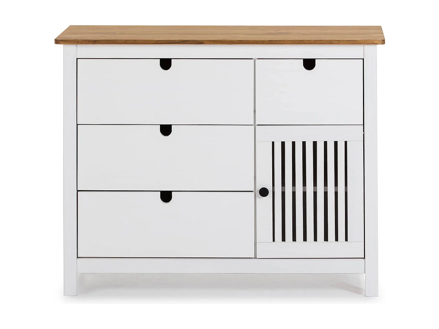 MALIA - Commode 4 Tiroirs 1 Porte Bois Ciré et Blanc