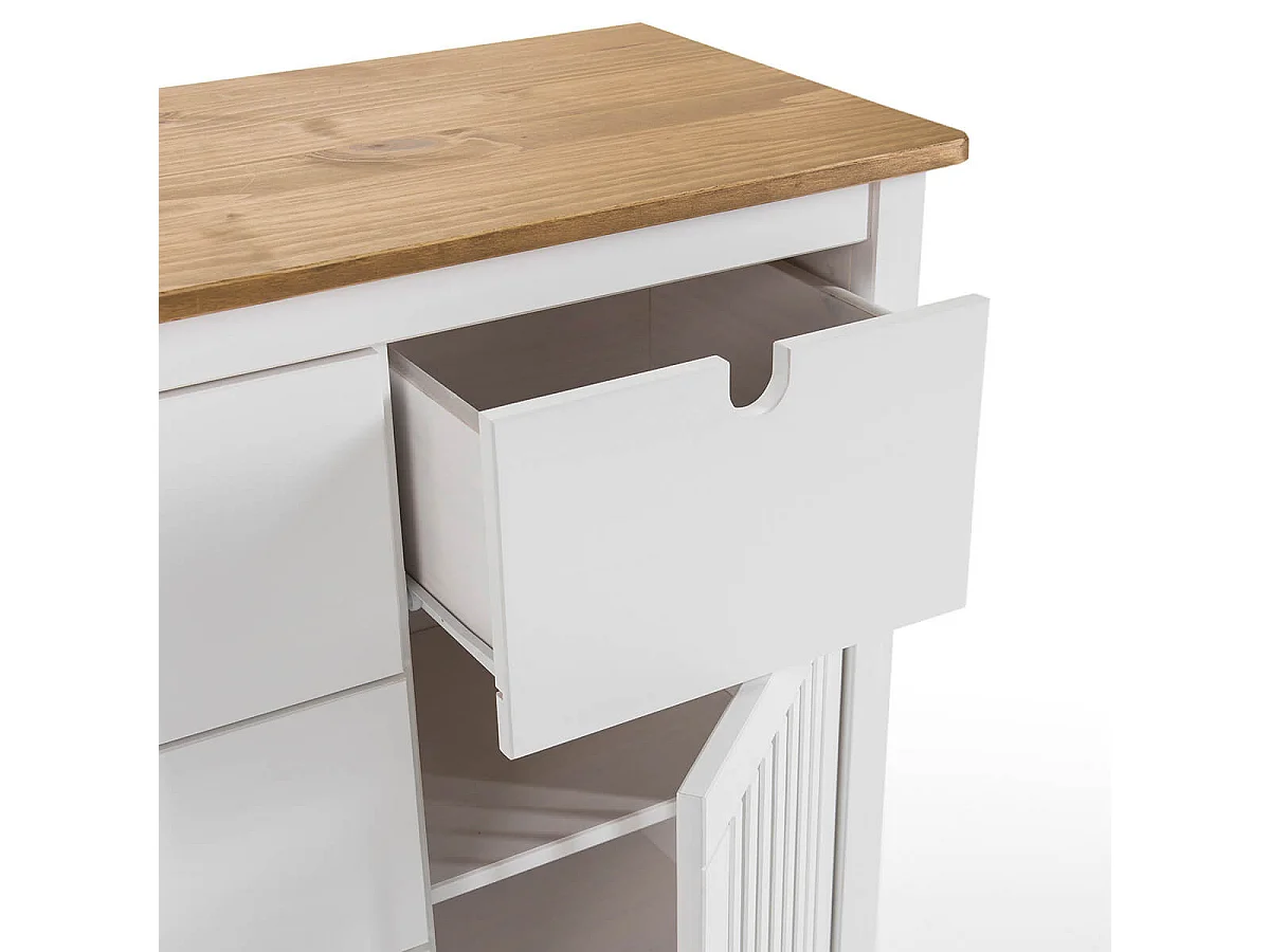 MALIA - Commode 4 Tiroirs 1 Porte Bois Ciré et Blanc