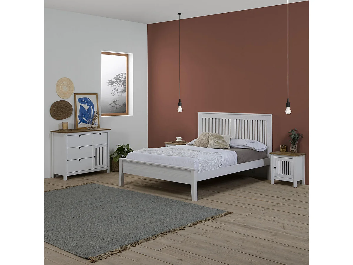 MALIA - Commode 4 Tiroirs 1 Porte Bois Ciré et Blanc