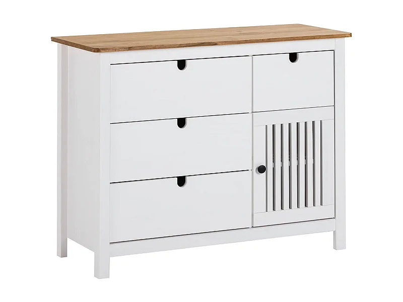 MALIA - Commode 4 Tiroirs 1 Porte Bois Ciré et Blanc