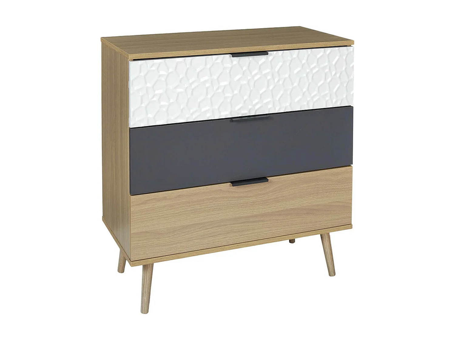 KRAK - Commode Aspect Bois et Motif Craquelé Blanc