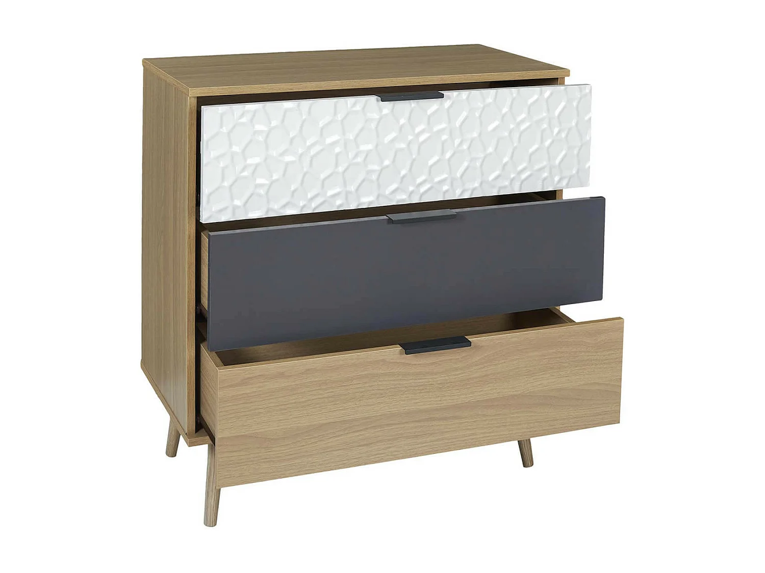 KRAK - Commode Aspect Bois et Motif Craquelé Blanc