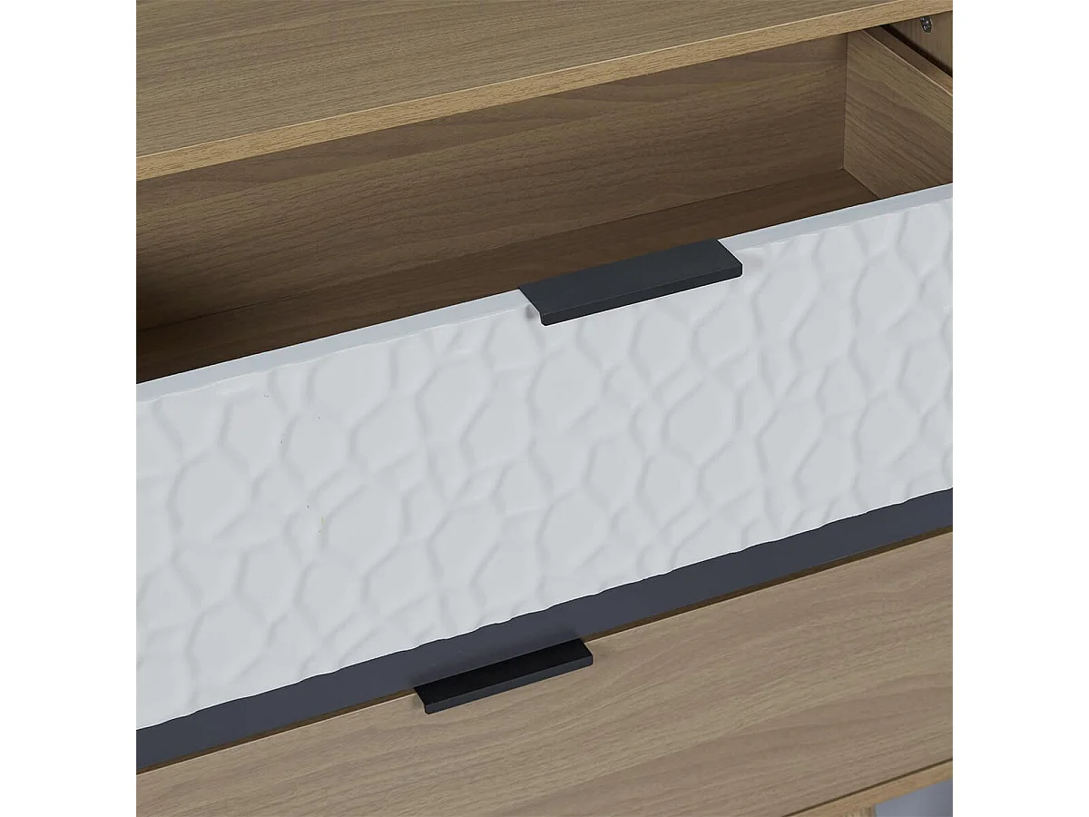 KRAK - Commode Aspect Bois et Motif Craquelé Blanc