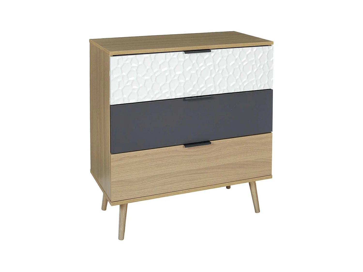KRAK - Commode Aspect Bois et Motif Craquelé Blanc