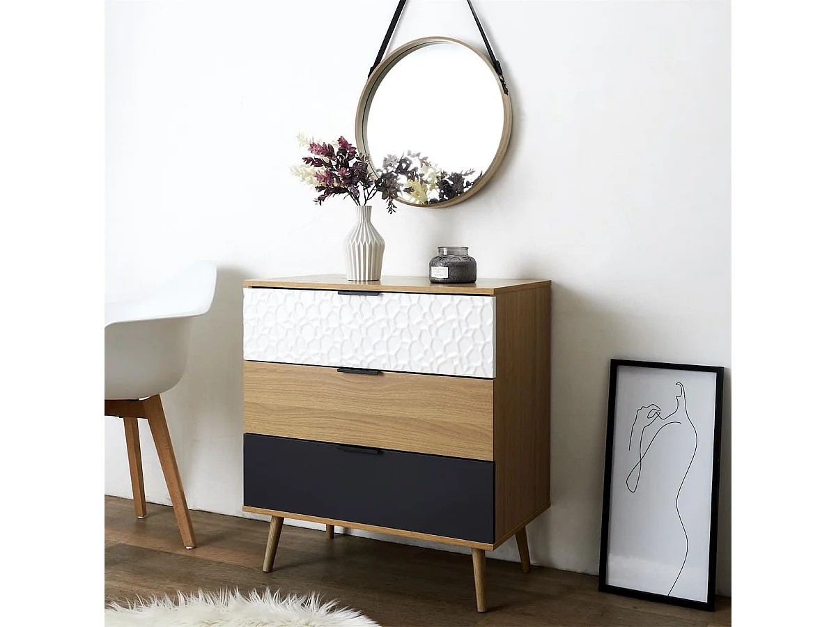 KRAK - Commode Aspect Bois et Motif Craquelé Blanc