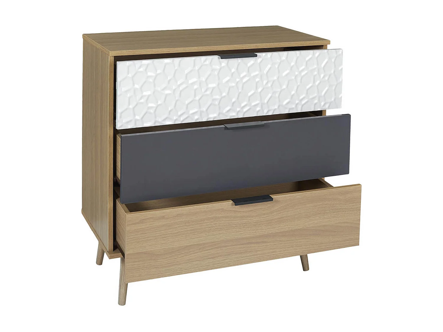 KRAK - Commode Aspect Bois et Motif Craquelé Blanc