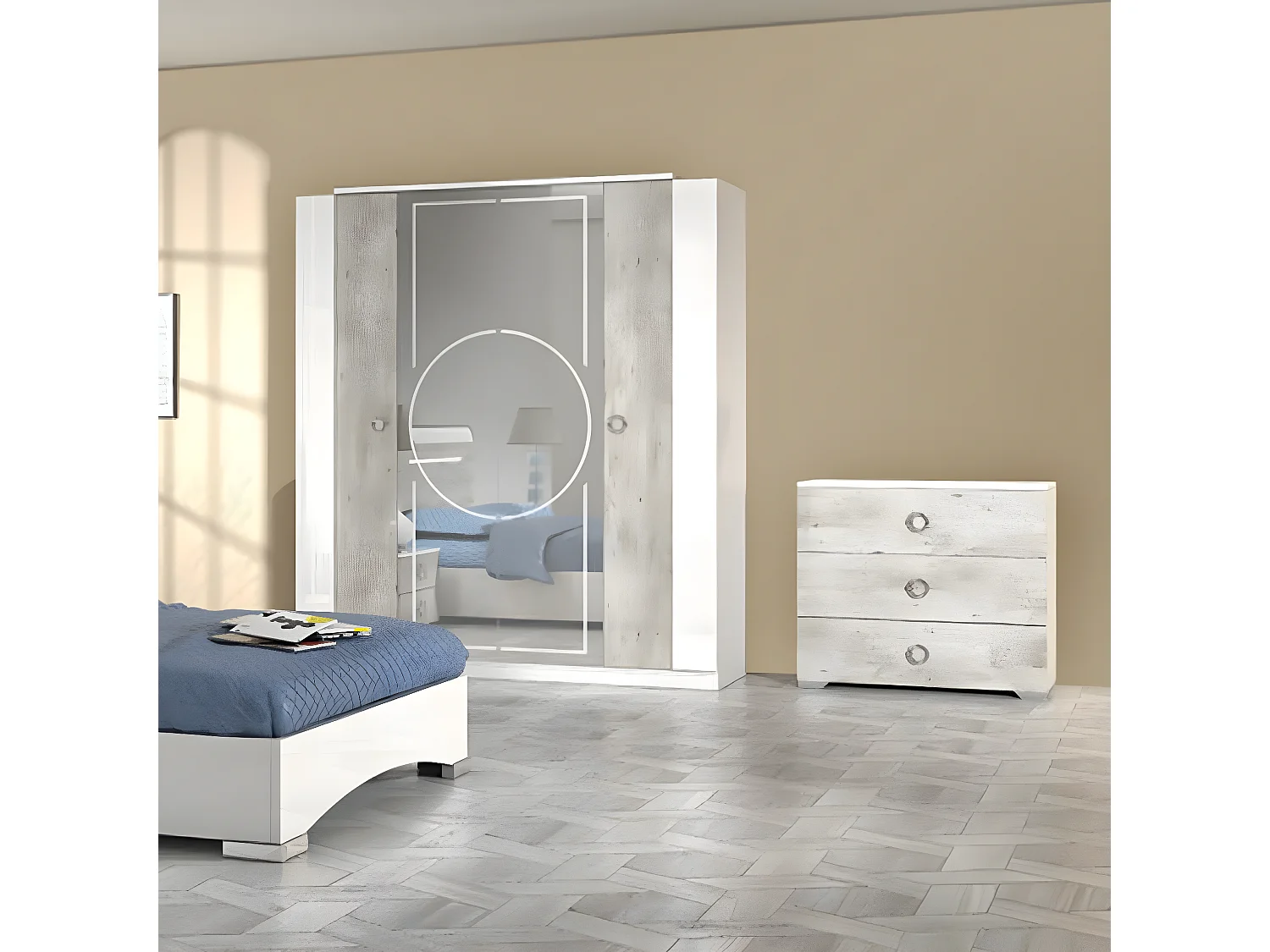 GOYA - Commode 3 Tiroirs avec Poignées Chromées