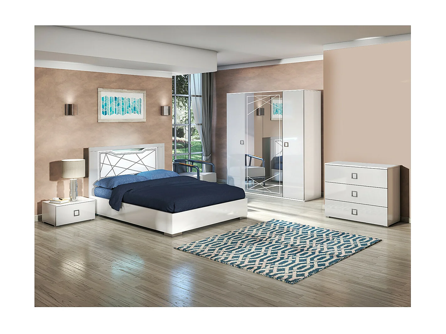 ROSABEL - Commode 3 Tiroirs avec Poignées Chromées