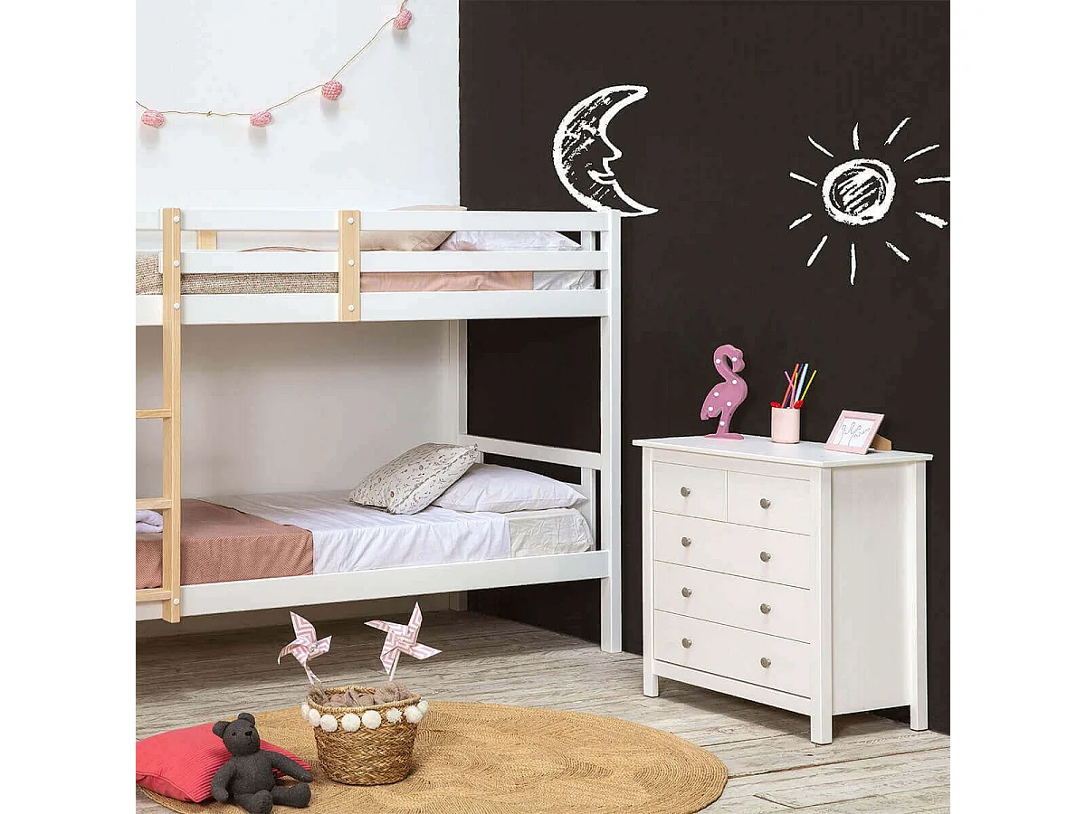 FRED - Commode 5 Tiroirs Bois Massif Coloris Blanc