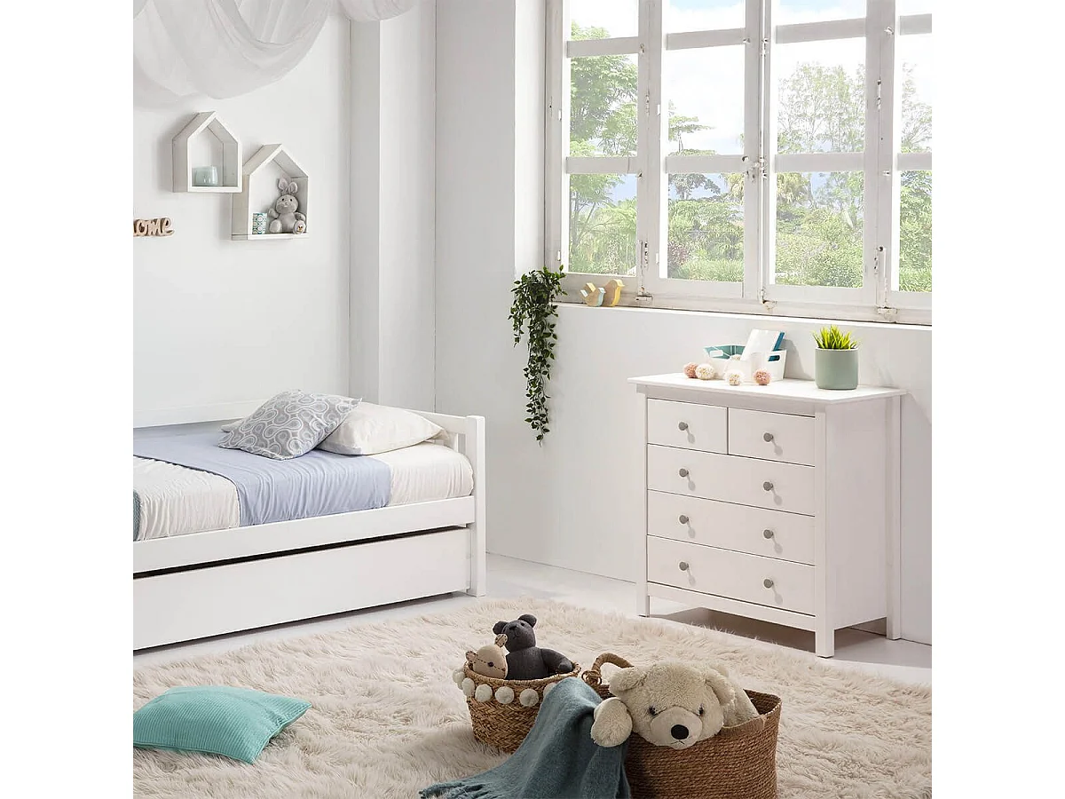 FRED - Commode 5 Tiroirs Bois Massif Coloris Blanc