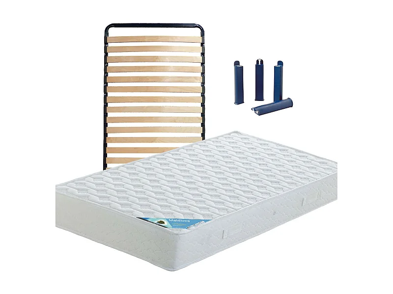 MALDIVES - Pack Matelas + Lattes 80x200 + Pieds