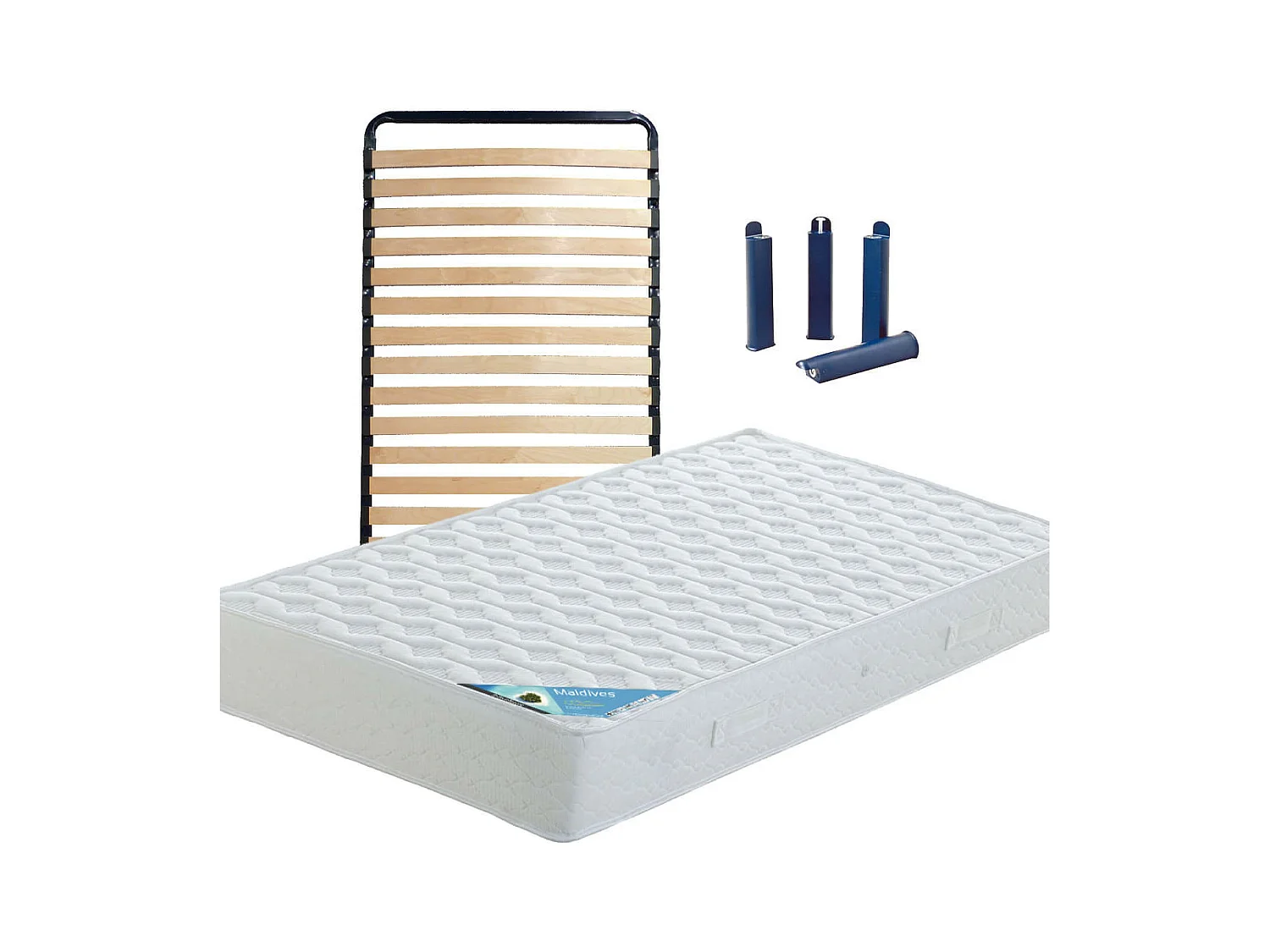 MALDIVES - Pack Matelas + Lattes 80x190 + Pieds