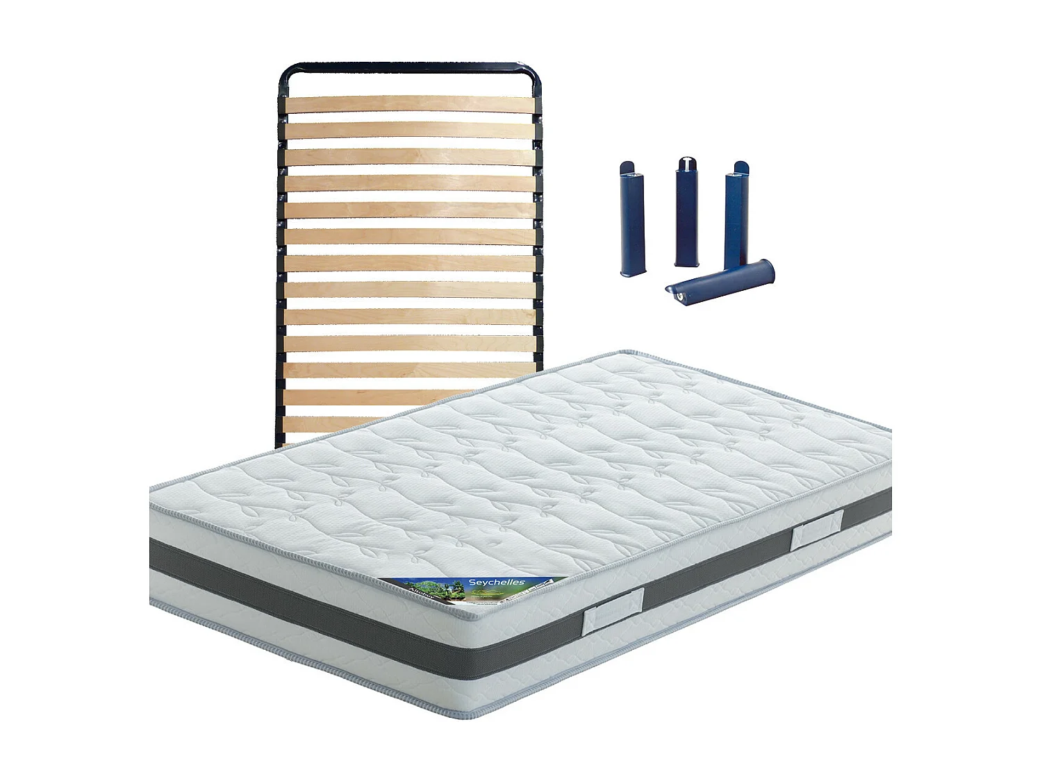 SEYCHELLES - Pack Matelas + Lattes 90x200 + Pieds
