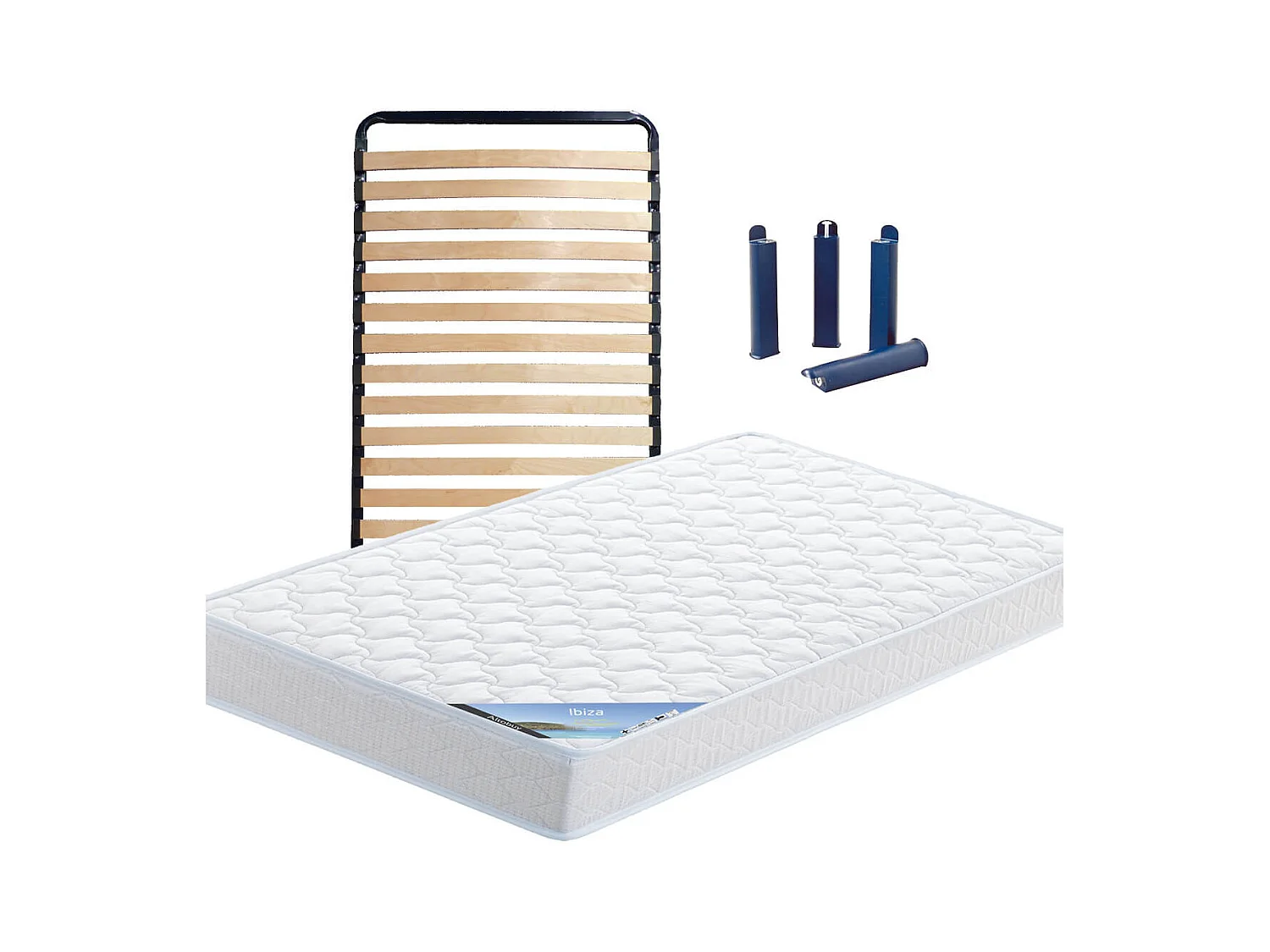 IBIZA - Pack Matelas + Lattes 80x190 + Pieds