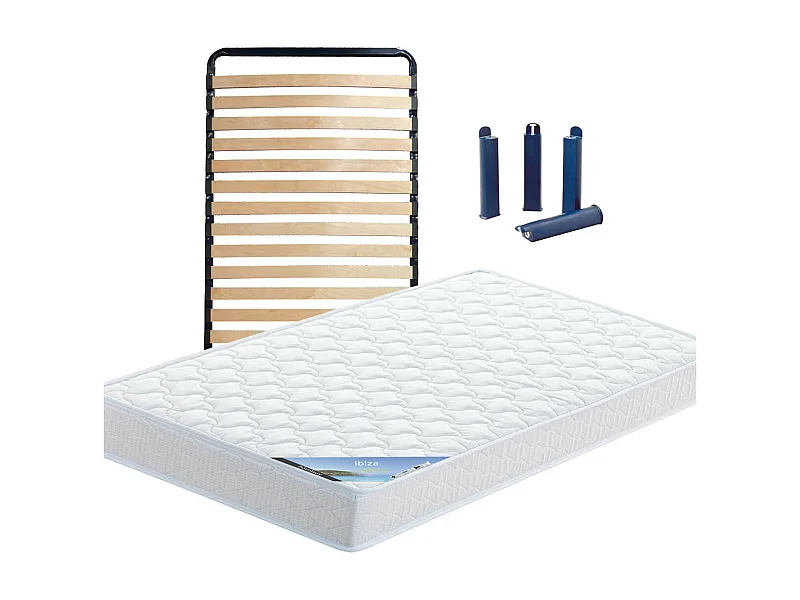 IBIZA - Pack Matelas + Lattes 90x190 + Pieds