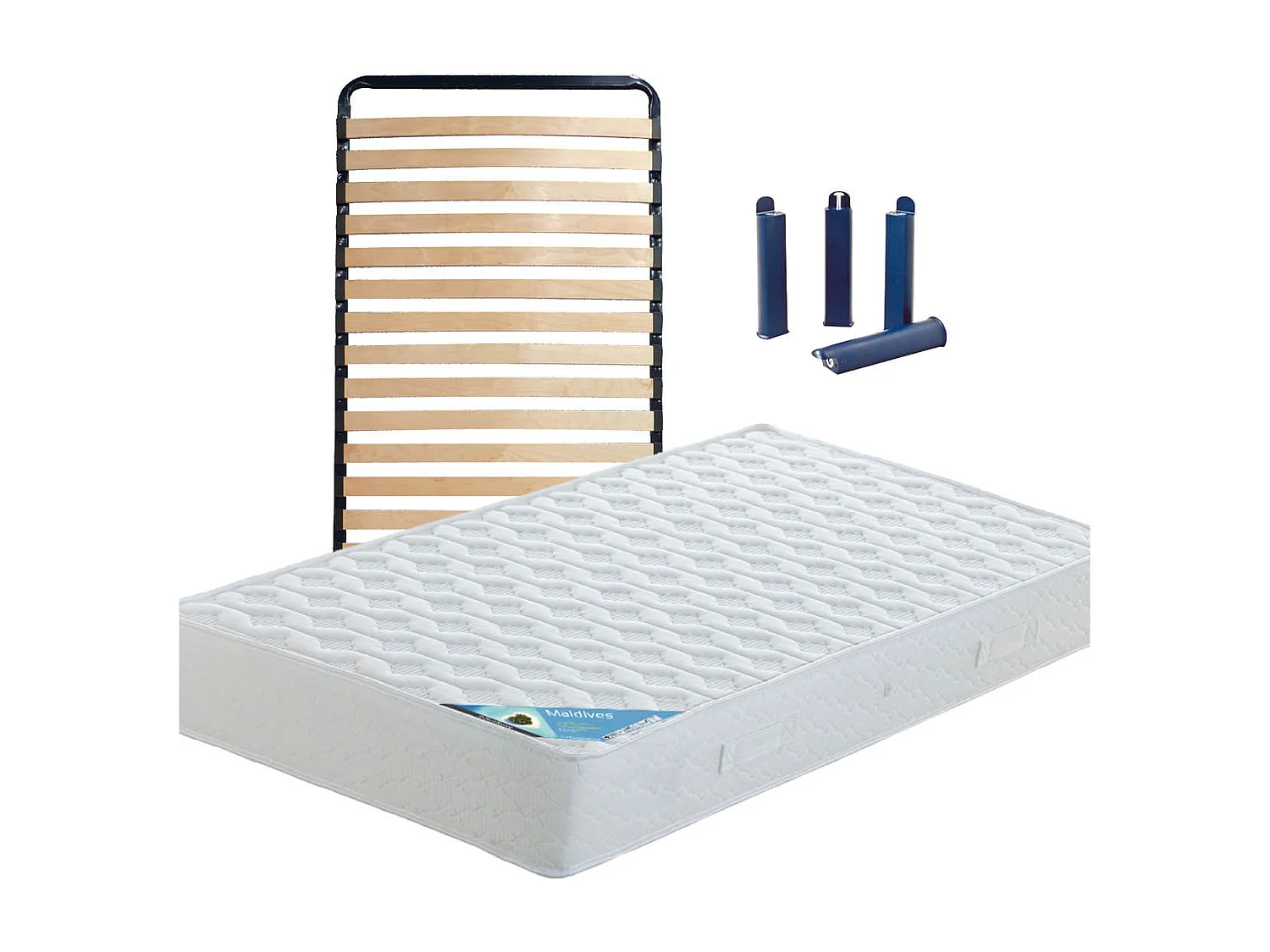 MALDIVES - Pack Matelas + Lattes 90x190 + Pieds