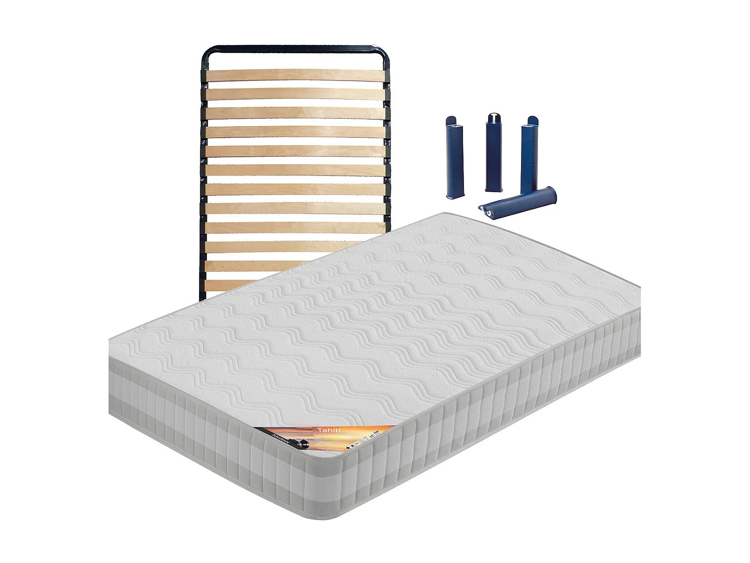 TAHITI - Pack Matelas + Lattes 90x190 + Pieds