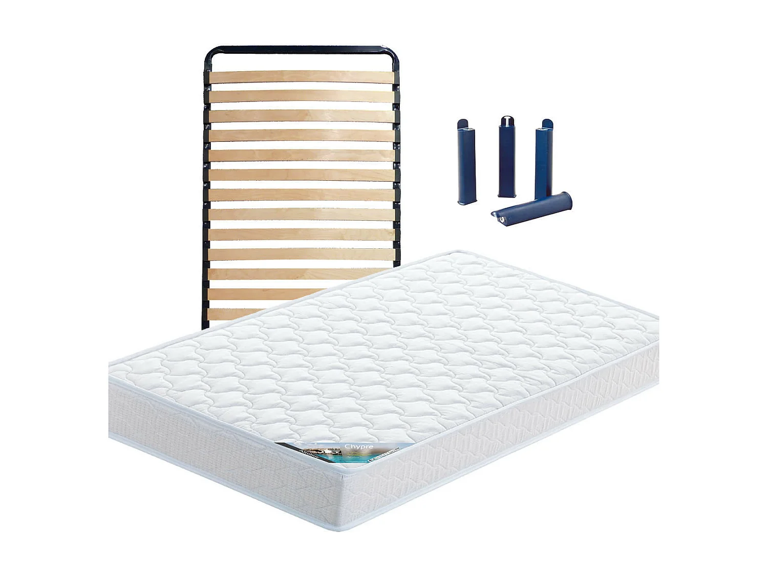 CHYPRE - Pack Matelas + Lattes 80x200 + Pieds