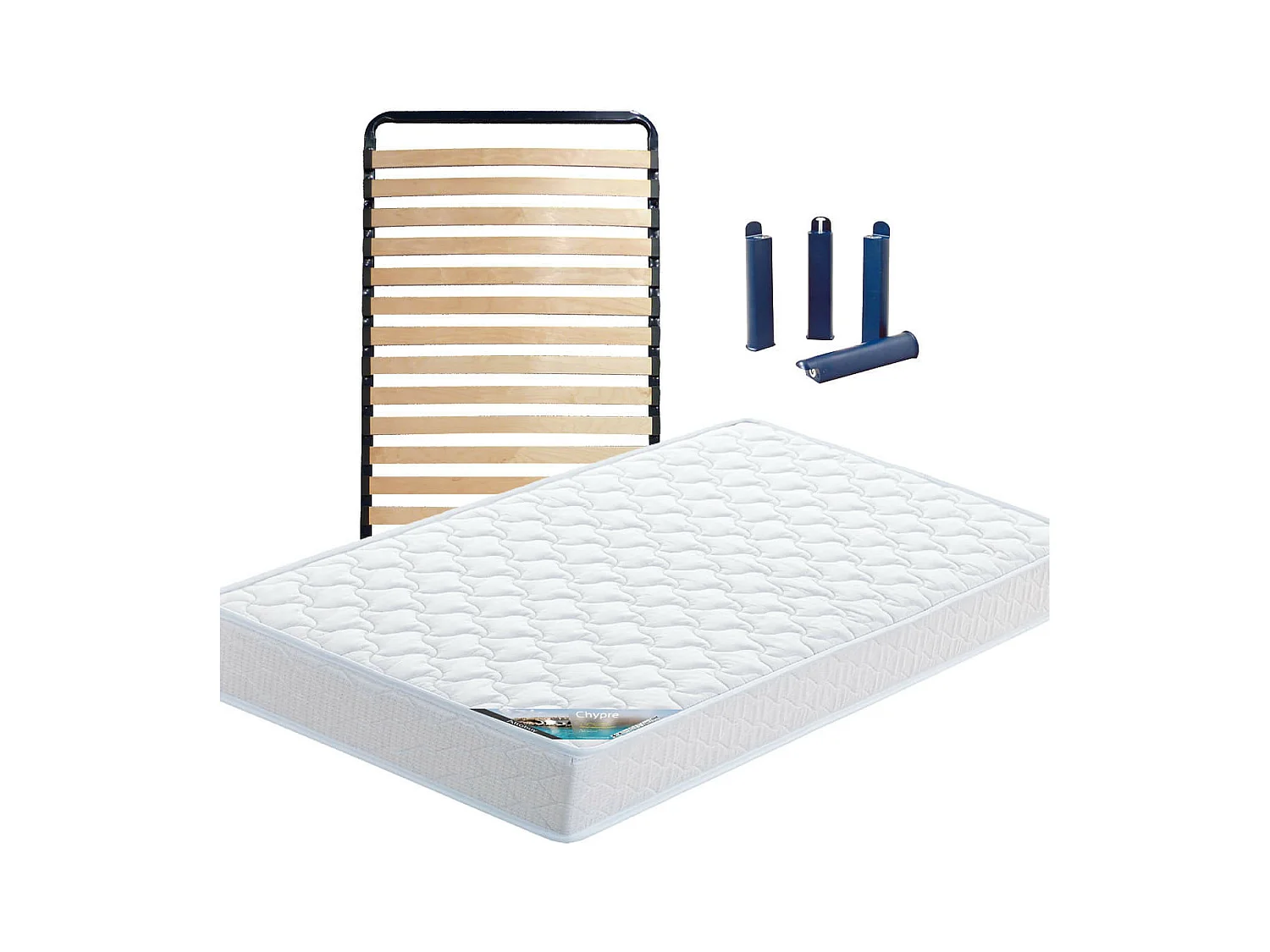 CHYPRE - Pack Matelas + Lattes 80x190 + Pieds