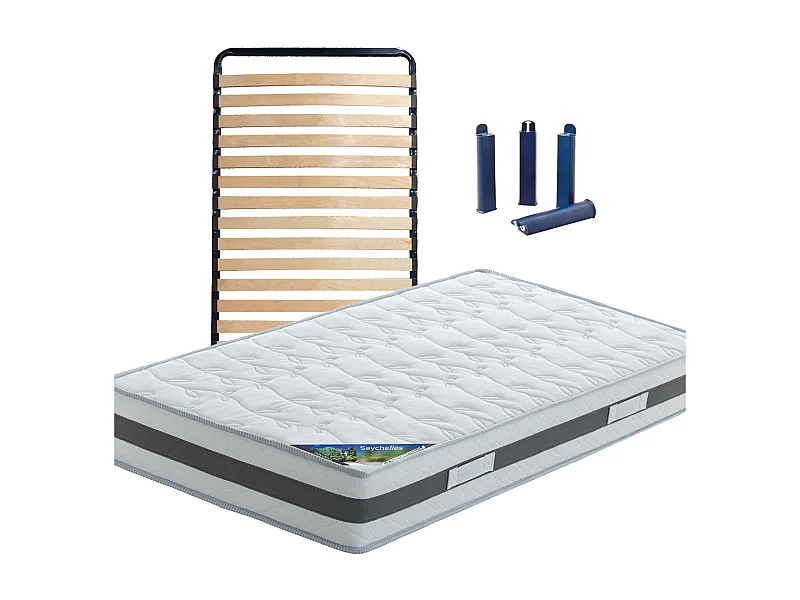 SEYCHELLES - Pack Matelas + Lattes 80x190 + Pieds