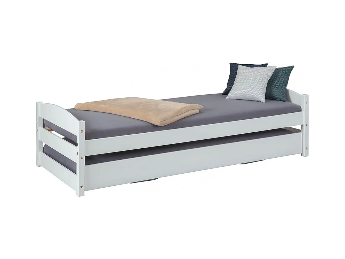 BRODI - Lit  90x200 cm Gigogne Vernis Blanc