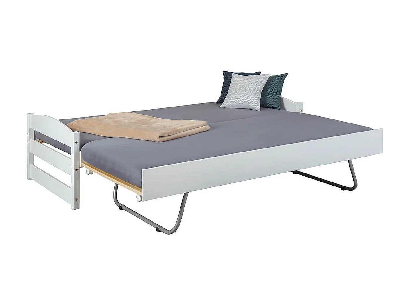 BRODI - Lit  90x200 cm Gigogne Vernis Blanc