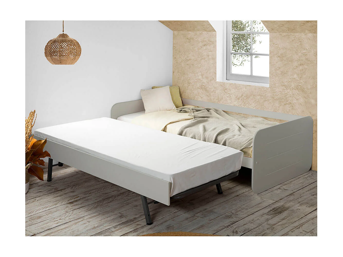 ZELLA - Lit Gigogne 90x190 cm coloris Gris